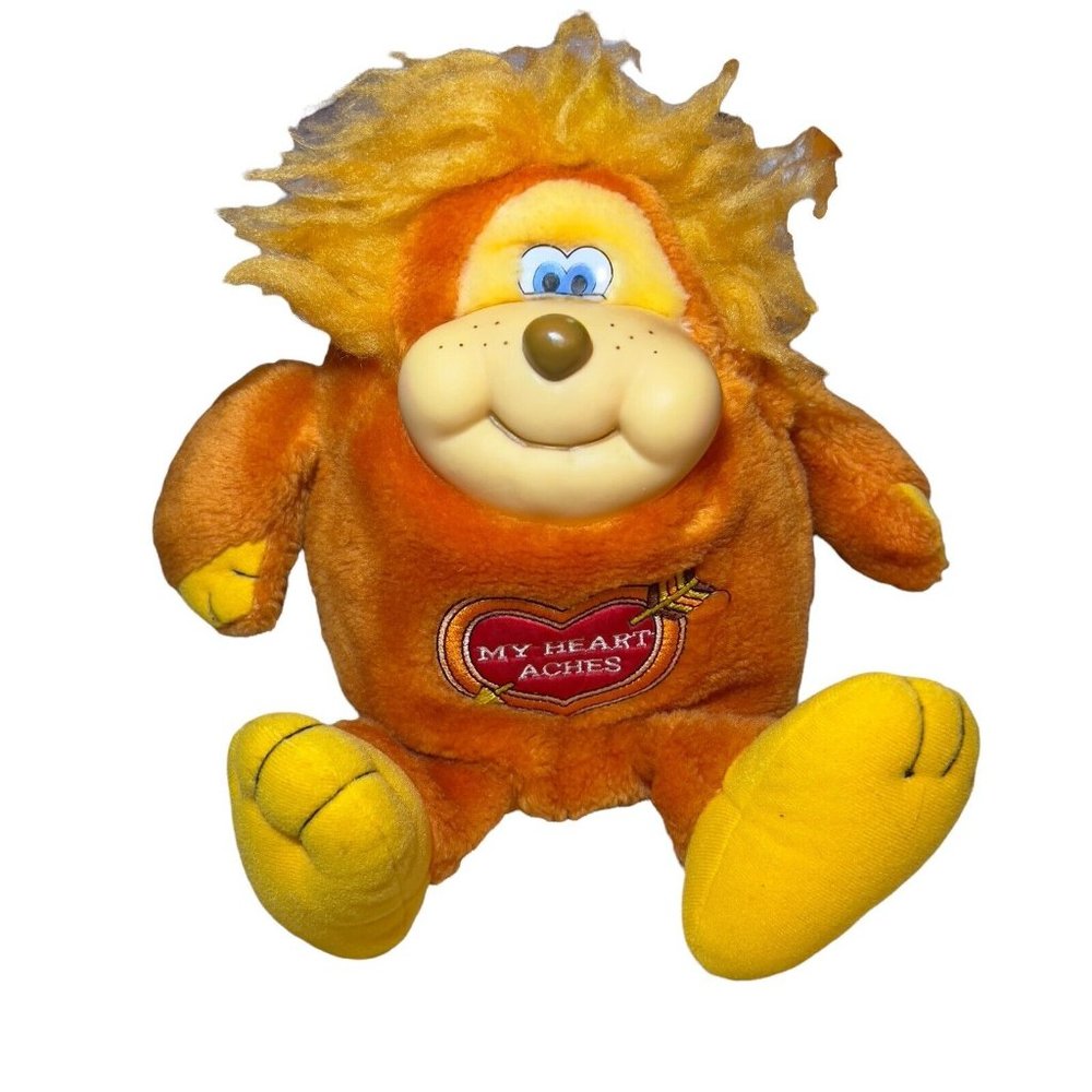 Vintage 1985 Animal‎ Toy Imports Orange Rubber Face Plush Stuffed Animal Rare